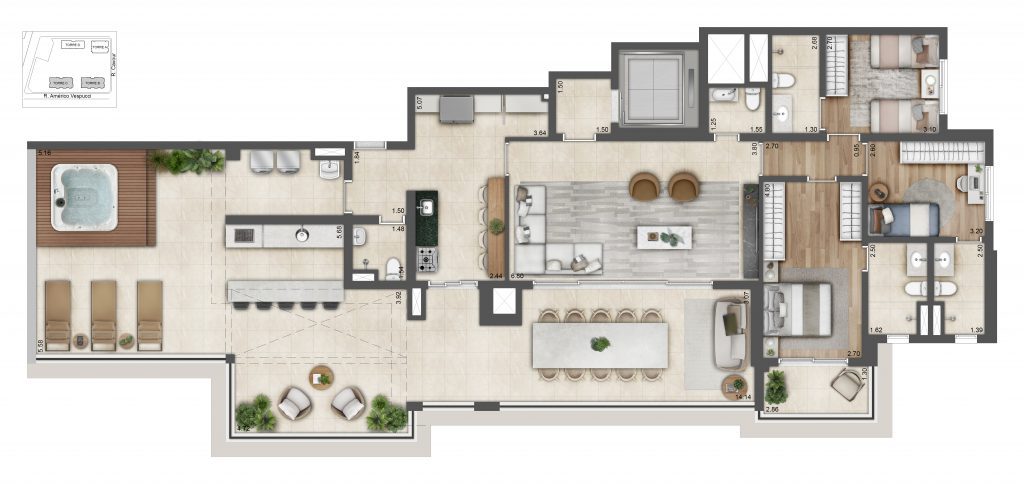 Planta Do Alive Home Resort: Penthouse De 211,55 M² Com 3 Suítes, Torres B E C. Planta Do Projeto Com Sugestão De Decoração.